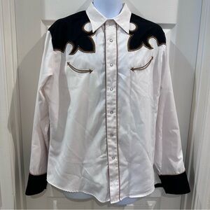 Roper Vintage Western Style White and Black Men's Shirt Pearl Snap Button
